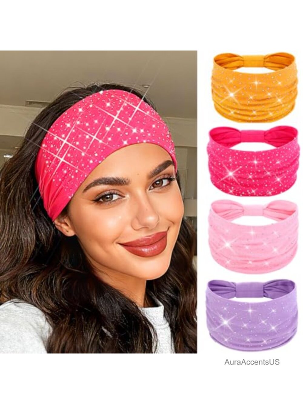 Rhinestone Wide Glitter Headband Polyester One Size Fits Most Women
